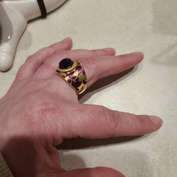14k yellow gold with purple and orange inlay ring - Picture 6 of 8